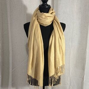 Classic Creamy Gold Fringe Pashmina Scarf